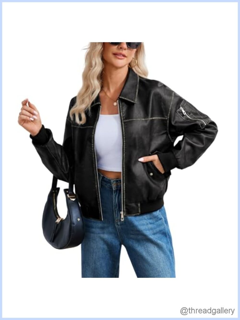 Oversized Faux Leather Bomber Jacket Loose Fit Moto Coat